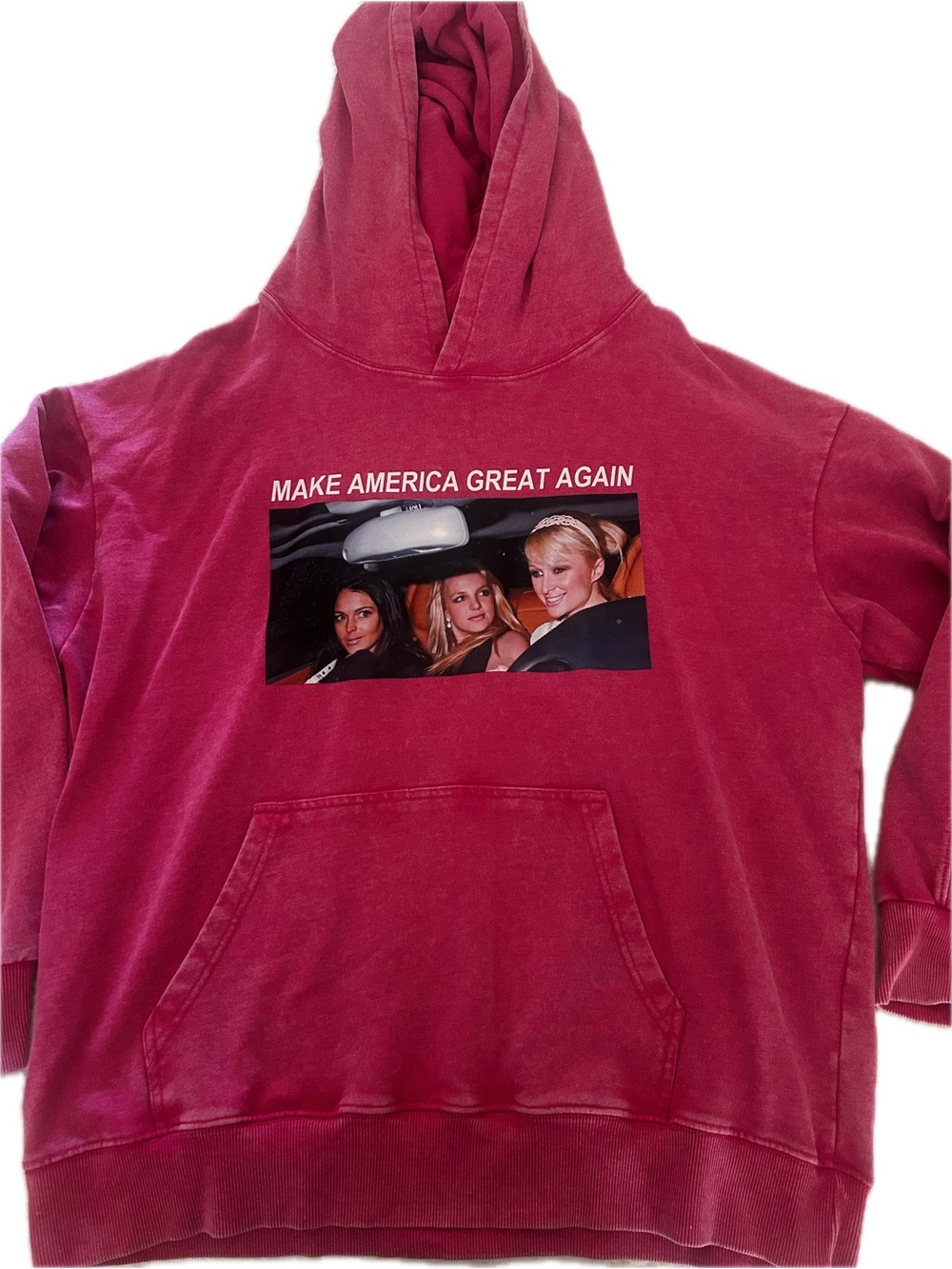 Pink Graphic Pullover Hoodie with Front Pocket